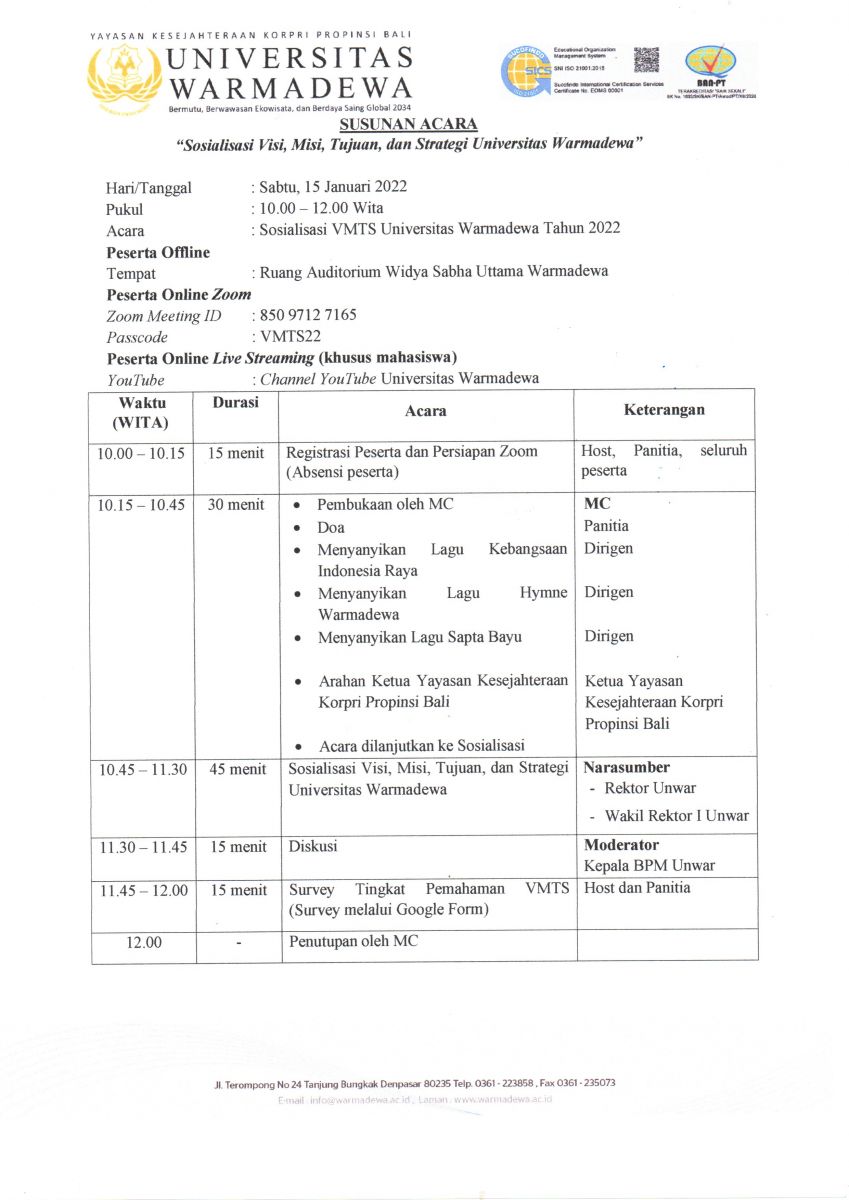 Sosialisasi Visi, Misi, Tujuan, & Strategi (VMTS) Dan Survey Tingkat ...